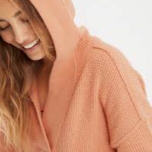 Aerie Waffle Oversized Knit Sweater Medium Orange Peach NWT